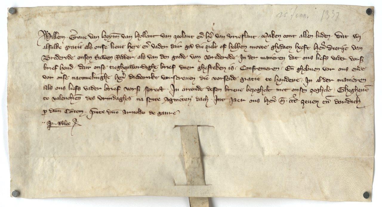 7. Oorkonde waarin Dirk III wordt aangewezen als heer van Brederode (1337)