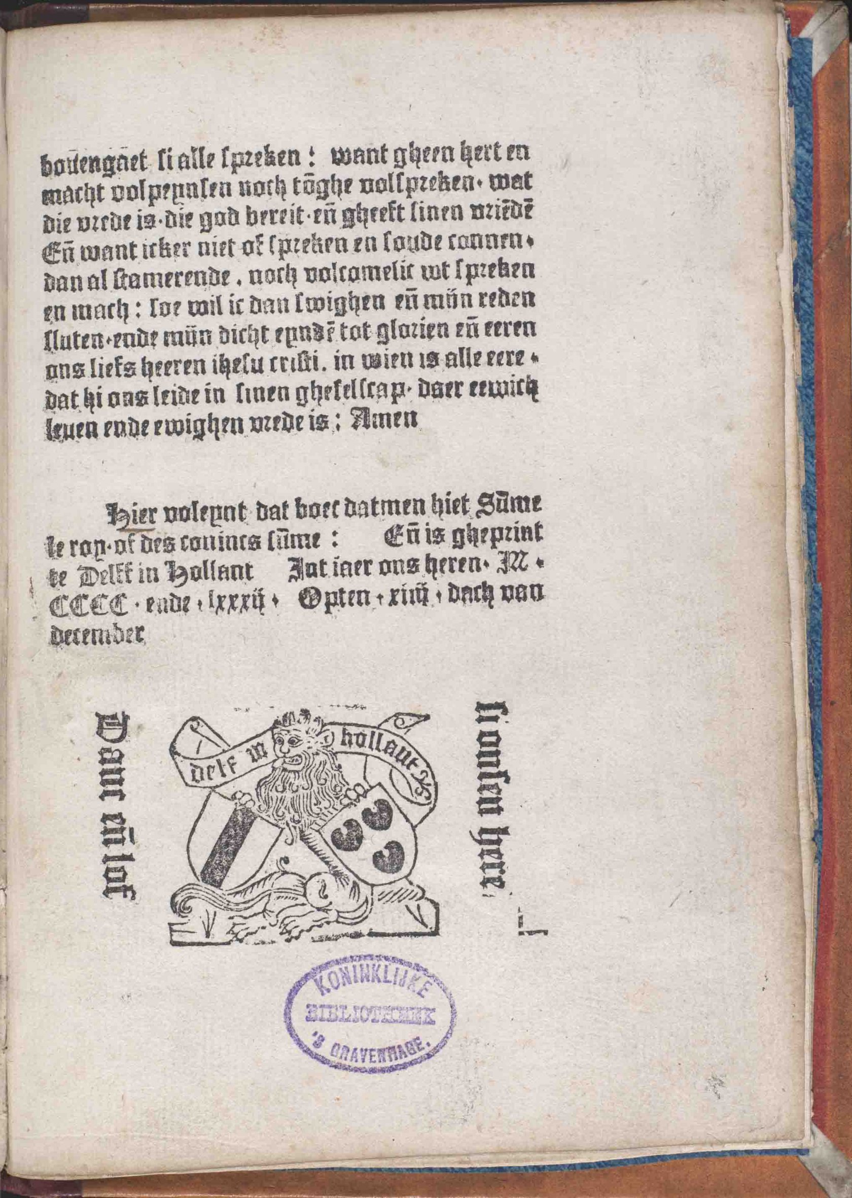 Des coninx summe gedrukt in Delft (1482)