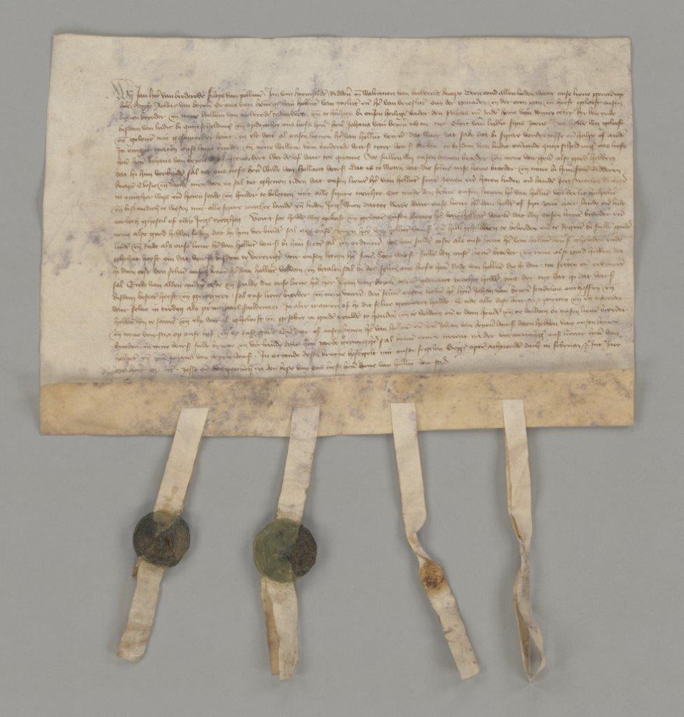 2. Oorkonde van 18 februari 1397 met belofte voor bijstand aan Albrecht van Beieren - voorzijde