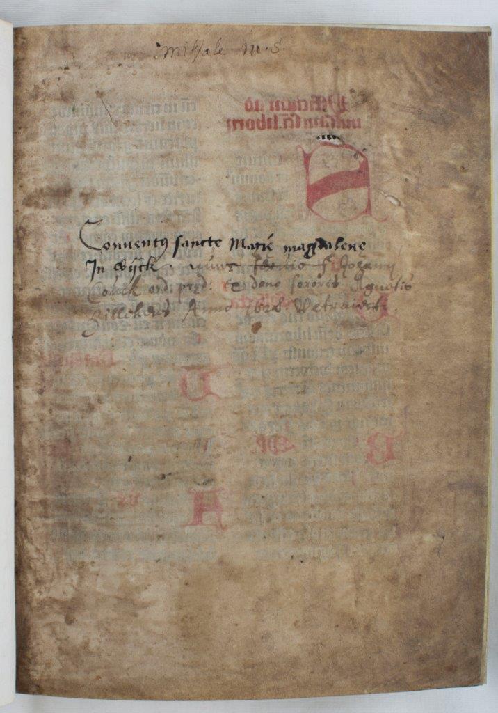 24. Missaal afkomstig uit het Maria Magdalenaklooster in Wijk bij Duurstede - bezittersaantekening