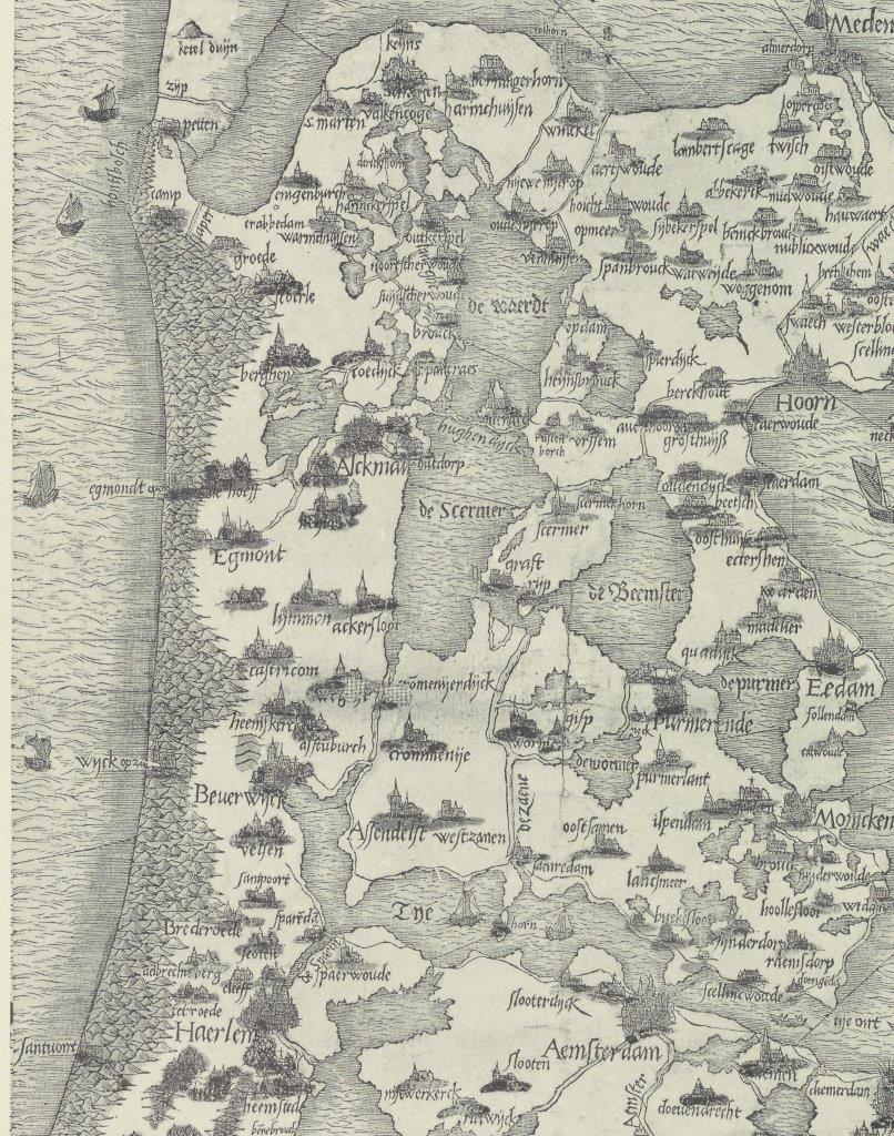17. Detail van een kaart van Jacob van Deventer (1558) met de vroegste afbeelding van kasteel Brederode