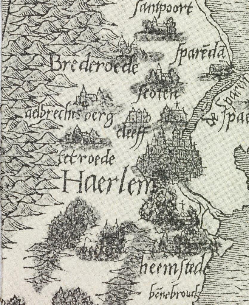 18. Detail van een kaart van Jacob van Deventer (1558) met de vroegste afbeelding van kasteel Brederode